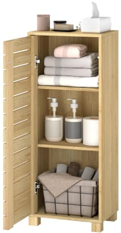 Levede Bathroom Storage Cabinet, Small Bathroom Cabinet, Bathroom Floor Cabinet with Push-Open Door and Adjustable Shelves, Oak Effect (34 x 23 x 83.5cm)