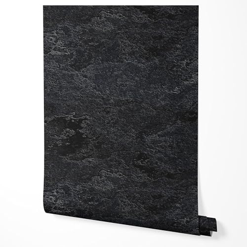 GP TONER Papier peint intissé effet béton noir foncé moderne décoration murale salon chambre couloir style industriel minimaliste texture loft papier peint résistant à la lumière 5m x 0,5m
