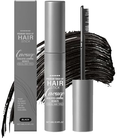 Haarmascara Schwarz 4 ml, Haar Stick für Haaransatz & Graue Haare Abdecken, Präzise Haarfärbemittel für Stirnlinie, Scheitel & Strähnen, Wasserdicht, Schweißresistent, Root Touch Up, Hairline Stick