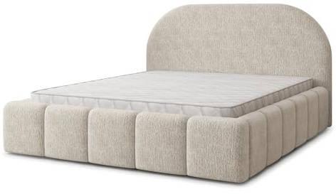 Masseno Polsterbett FLUSSO BL 180x200 cm, Doppelbett, Bettkasten, Stauraum, Lattenrost Und Kopfteil - Creme, Bella 05