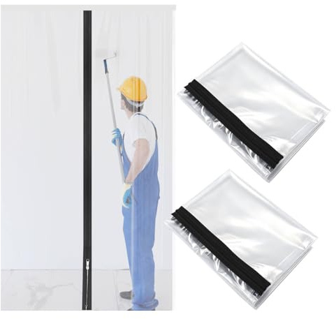 Door Covers Dust Barrier Pack of 2 1.2MX2.2M Dust Door Cover with Zip Plastic Dust Sheet Curtain for Painting Protection Renovation and Construction (I-Shape)