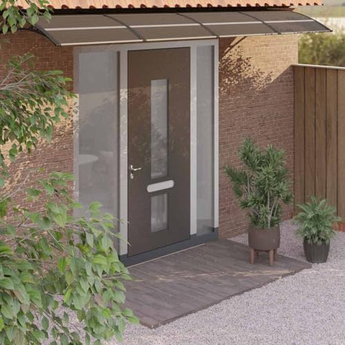 Ordellia Auvent de Porte Noir 350x75 cm en Polycarbonate, Protection Pluie Neige et Vent, Cadre Aluminium ABS, abri extérieur pour Porte d entrée