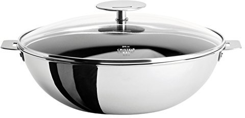 Cristel Wok anti-adhésif avec couvercle en verre bombé 1.5 quart Argenté.