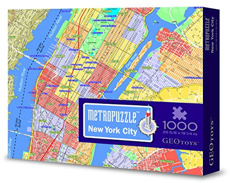 Geotoys Metropuzzle, New York City Jigsaw Puzzles 1000 Pieces, Detailed New York City Map Geography Puzzle, Challenging Adult Puzzle, Fun Puzzles for Adults, Map Poster Included