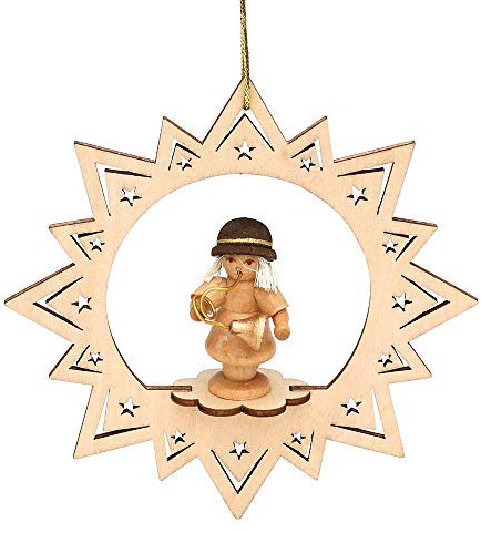 Dekohelden24 Bellissima stella in legno, motivo: angelo con tromba, ca. 11 cm