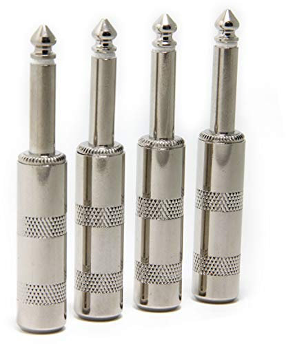 Ancable 4-Pack 1/4 TS Jumbo Plugs Solder Type for Guitar, Instrument, Speaker/Microphone/Patch Cables - 6.35mm Male 1/4 Inch Phone Plug