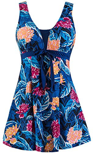 Wantdo Costume da Bagno Intero da Donna Plus Size con Stampa Floreale Costume da Bagno Sottile Gonna Copricostume per Mare e Spiaggia Stampa Begonia 48-50