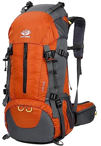 Esup 50L Camping Hiking Backpack Men with rain cover 45l+5l Lightweight Backpacking Backpack Travel Backpack (Orange)