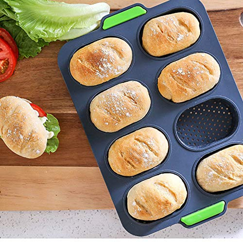 Mini Baguette Baking Tray, Non-Stick Silicone French Bread Baking Mould,DIY 8 Loave Baguette Mold Loaf Pan