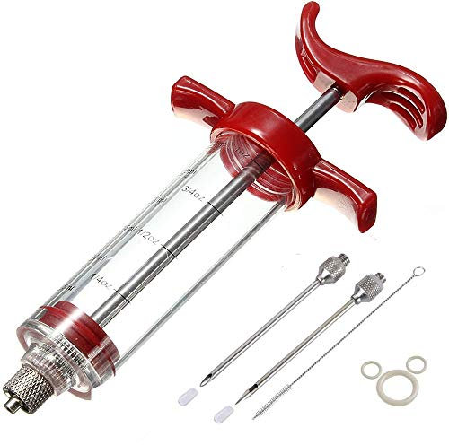 Various HK Marinadenspritze Bratenspritze Set 30ml/1oz BBQ Bratenspritze Kunststoff Kit mit 2 Nadeln1 Bürsten und 3 O-Ringen Für BBQ Grill Marinade Gewürze Fleisch Rind Huhn Gebäck mit Marmelade