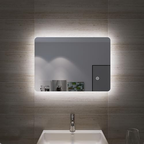 SONNI Badspiegel 50x70 cm LED Badspiegel mit Beleuchtung Badezimmerspiegel mit Touch-Schalter Wandspiegel IP44 Kaltweiß/Neutralweiß/Warmweiß