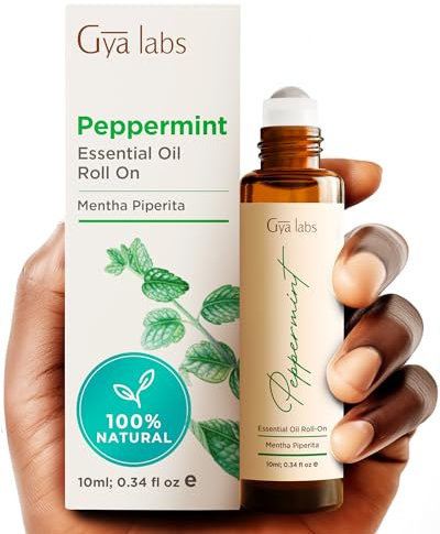 Gya Labs Roll-On mit ätherischem Pfefferminzöl – Natürliches Mittel gegen Übelkeit für Schwangere, 100% reiner natürlicher Pfefferminzöl-Roller zur Linderung von Übelkeit, Kopfkühlung (10ml)