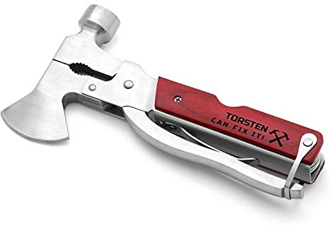Maverton Multifunktionstool mit Gravur - kompaktes Multi-Tool - personalisiert - aus Edelstahl + Holz - Geburtstagsgeschenk für Männer - Dunkelbraun - Fix it
