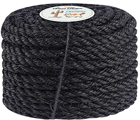 Homewit Corda in sisal per albero tiragraffi, 8 mm (25 metri) in sisal per albero tiragraffi per gatti, corda in sisal naturale, adatta per decorazione da giardino, albero per gatti, colore nero