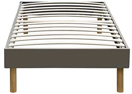 Mina - Solide et Confortable Sommier Tapissier Gris + Pieds en 20 cm pour Matelas en 90x200-13 Lattes - Montage Rapide et Facile - revetement Microfibre Facile d'entretien