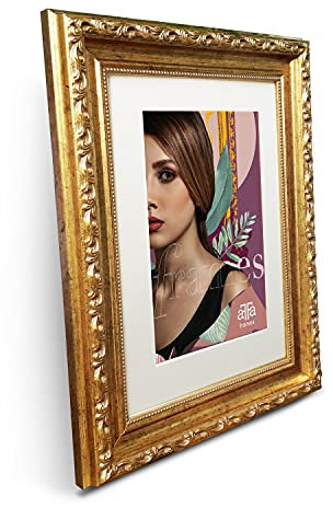 aFFa frames, Goldi, Cadre Photo en Bois, Ornemental, Léger, Vintage, Sûr, Avec Verre Acrylique, Doré, 15x20 cm