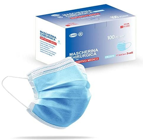 Tayogo 100 stuck Masken IIR 3-lagige Einwegmasken CE 98% surgical mask zertifizierte medizinisches Gerät atmungsaktiv geeignet für empfindliche Haut hellblaue Farbe