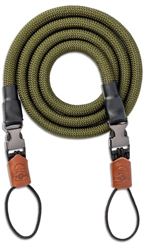 C-Rope Kameragurt Climber aus Kletterseil, Umhängegurt, Kamera-Gurt für alle Kameras aus Kletter-Seil (Military Olive, 100cm)