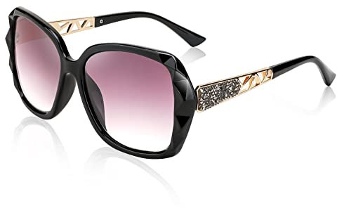 FEISEDY Lese Sonnenbrille Damen Groß Lesebrille Vintage Brille mit Glitzer Strass und UV Schutz B2923
