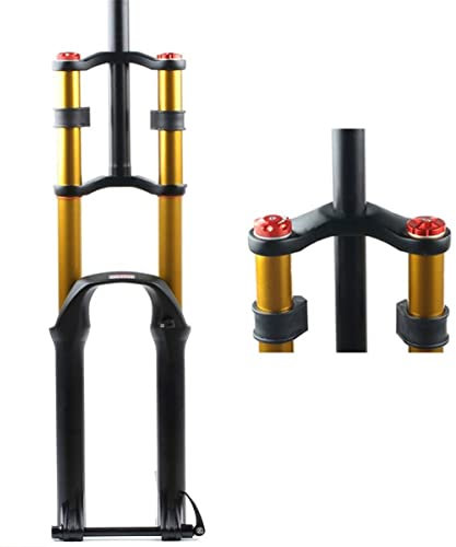 Mountainbike Downhill Federgabel 26/27.5/29 Zoll Luftstoßdämpfer Gabel 1-1/8 MTB Doppelschulter Scheibenbremsradgabel Steckachse 15mm Federweg 130mm Mit Dämpfung DH (Color : Gold, Size : 29inch)