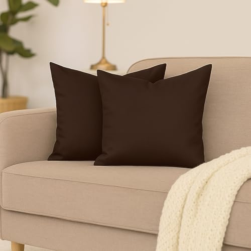 Hans-Textil-Shop 2er Set Kissenbezug Braun 30x30 cm Baumwolle Linon – Uni Kissenhülle mit hochwertigem Reißverschluss, handgefertigt in Europa, schadstoffgeprüft
