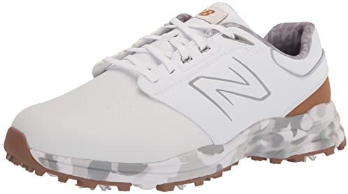 New Balance Men's Brighton Golf Shoe, White/Brown, 9.5 UK X-Wide