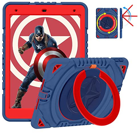 XZC Custodia per iPad di 9a/8a/7a generazione (custodia per iPad 10.2 2021/2020/2019), resistente, antiurto, robusta, con supporto rotante, portapenne, tracolla per il trasporto (blu 3)