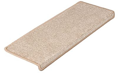 FLODI. Lyon Carpeted Stair Tread Pads, Set of 15 Pieces, Self Adhesive Carpet Stair Mats, Anti Slip Staircase Runner Pad Rugs (Beige, Rectangular - 23 x 65 cm)