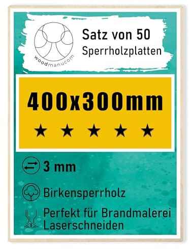 woodmanucom Sperrholzplatte 3mm Platten Aus Birkensperrholz Birkensperrholz Dünne Holz Zuschnitte Bastelholz Platte Sperrholz Holzplatte Laser Basteln Modellbau Holz Deko 1 Stk 400 x 300 mm