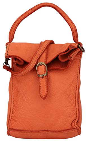 SH Leder Vintage Damen Handytasche Umhängetasche Multifunktion Handtasche Schultertasche aus Premium Rindsleder Echtleder Verstellbarer Schultergurt Handy bis 7 Zoll 14x18cm Nina G434 (Orange)