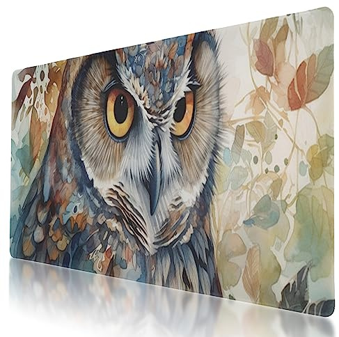 Hållbar uggla design musmatta 80 x 40 cm med halkfri bas, vattentät, bekväm för utökat spel