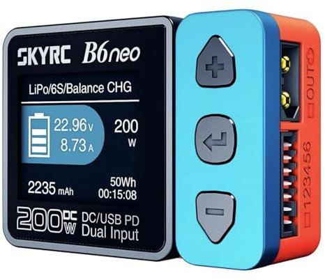 SKYRC B6Neo Balance Lipo Chargeur de Batterie pour 1S-6S Lipo/Li-ION/LiHV, 1-15S NiMH/NiCd Chargeur de Batterie – DC 200W, PD 80W, Chargeur de Batterie Intelligent, déchargeur et Stockage