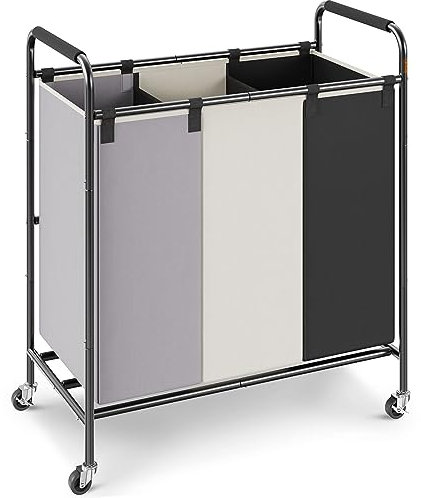 VEVOR Wäschekorb mit 3 Fächern, robuster Wäschesammler, Aufbewahrungskorb mit robusten, abschließbaren Rädern für schmutzige Kleidung in Waschküche, Schlafzimmer