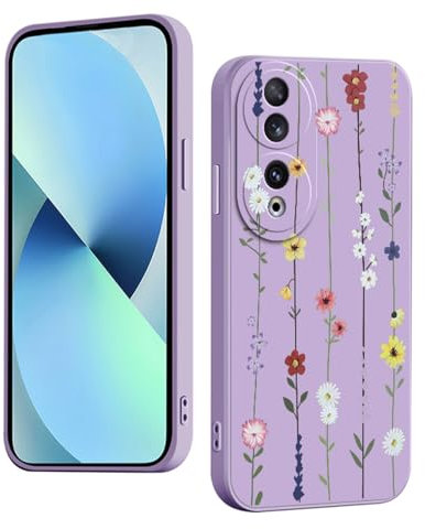 YUXING Silicone Cover per Honor 90 5G - Moda Modello Carino Custodia Design Sottile Slim Cover Antiurto, Antiscivolo Elegante, Protezione Totale (Flower,Purple)
