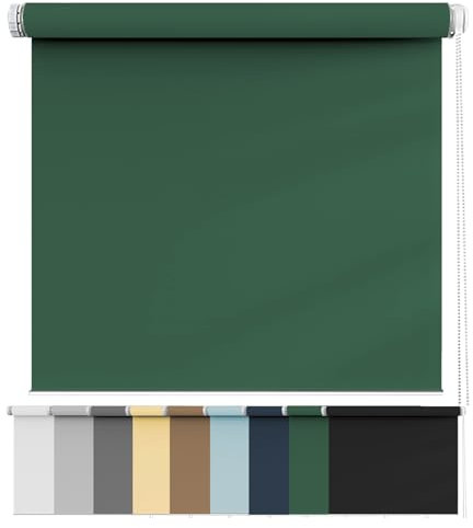 No Drill Blinds Curtains 50 x 100 cm, Thermal Insulated,UV Protection Trimmable Roller Blind, with Aluminium Rail, for Home Office Kids Room, Dark Green