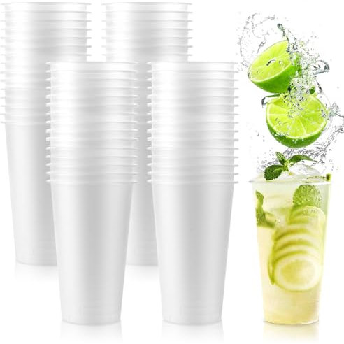FWEEK 100 Pièces Gobelets en Plastique, 500ml/17oz Gommage Gobelet Plastique, Gobelets en Plastique Dépoli Pour les Fêtes de Boissons, Anniversaire, Mariage
