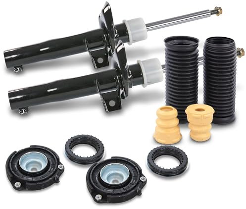 BESTPRICE 2x Gasdruck Stoßdämpfer vorne, 2x Domlager inkl. Wälzlager vorne, 1x Staubschutzsatz vorne Kompatibel mit VW BEETLE, GOLF PLUS 5, GOLF 5, GOLF 6, JETTA, SEAT LEON (1P1), SKODA OCTAVIA 2,