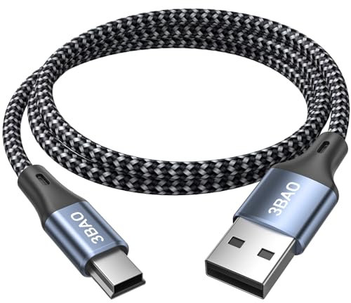 3BAO Mini USB Cable 1m, USB 2.0 Type A to Mini B Fast Charging Braided Data Charging Cord Compatible with Blue Yeti Microphone Hero HD, Cell Phones, MP3 Players, Dash Cams, Digital Cameras, Dash Cams.