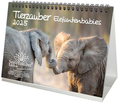 Tierzauber Elefantenbabies DIN A5 Tischkalender für 2025 Elefanten Elefantenbabys - Set-Inhalt: 1x Kalender, 1x Weihnachtskarte (insgesamt 2 Teile)
