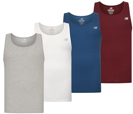 New Balance Herren Cotton Performance Rib Tank Top Weste (4er Pack), Weiß/Hellgrau/Blauer Achat/Core Burgunderrot, L