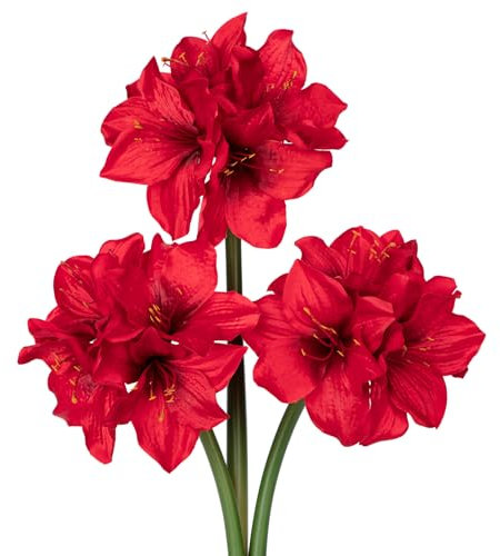 Oairse 3er-Set Kunstblumen Clivia mit 4 Blütenköpfen Seidenblumenstrauß für Weihnachten, Zuhause, Tischdekoration, Hochzeitsfeier-Arrangements, Esstisch-Mittelstück, Neujahrs-Ornamente, Rot