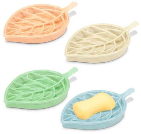 LELE LIFE Lot de 4 porte-savons pour douche, salle de bain élégant en forme de feuille double couche amovible