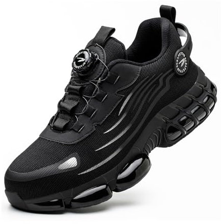Zapatos de Seguridad para Hombre Mujer Zapatillas Ligeros Calzado Trabajo Comodo Antideslizante con Puntera de Acero Black 42 EU