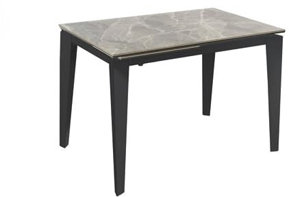 Mondo Viro Moderner ausziehbarer Tisch Fast mit Keramikplatte auf gehärtetem Glas (Keramik Marmor Grau)