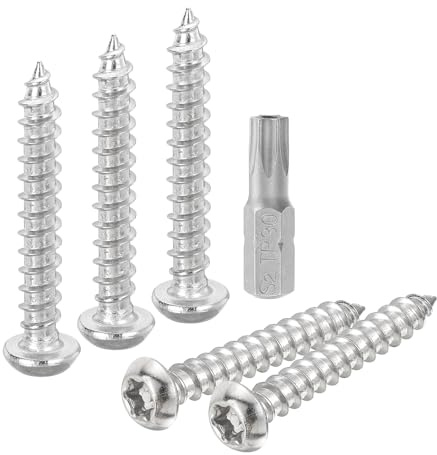 sourcing map Lot de 10 vis de sécurité Torx M6 x 40 mm en acier inoxydable 304 autotaraudeuse, anti-vol avec embout T30 (argenté)