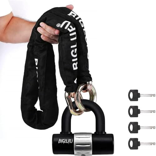 BIGLUFU Candado para bicicleta con 4 llaves, alta seguridad, 150 cm de largo, cadena de 15 mm de grosor, con candado en U, para bicicleta, moto, scooter