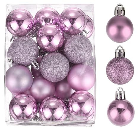 sourcing map Christmas Ball Ornaments Christmas Tree Decorations Balls Pink Baubles 1.6/4CM for Party Decoration Wedding Holiday Christmas Decor 24Pcs