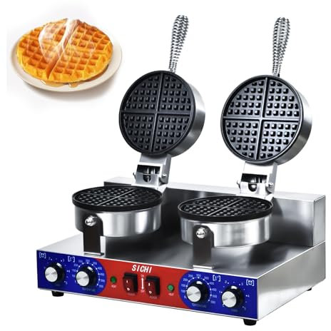 SICHI Waffeleisen - Kommerzieller Waffeleisen mit zwei antihaftbeschichteten Pfannen, Temperatur und 426.7 °C Timern, 2400W Doppel-Waffelmaschine für Doppelbacken, Waffeleisen aus Edelstahl für Hotel,
