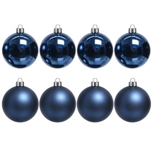 8 x Weihnachtskugeln aus Kunststoff Ø 10 cm wetterfest frostsicher - Christbaumkugeln für Innen und Außen - Weihnachtsbaumkugeln Kunststoff Größe 8 x (10 cm), Farbe Nachtblau (matt + Glanz)