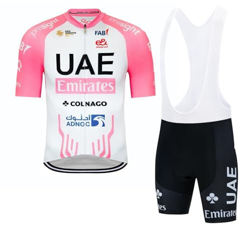 RDCYCLIST 2024 Pro Team UAE PINK Maglia da ciclismo da uomo Completo, maglia da bicicletta traspirante per mountain bike, pantaloncini con bretelle kits GEL Paddad (L)